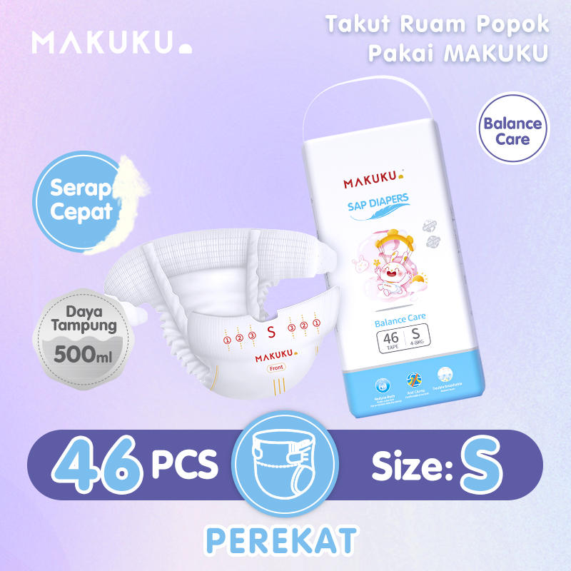 1 PACK MAKUKU SAP Diapers Balance Care Tape Pants Ukuran NB S M L XL