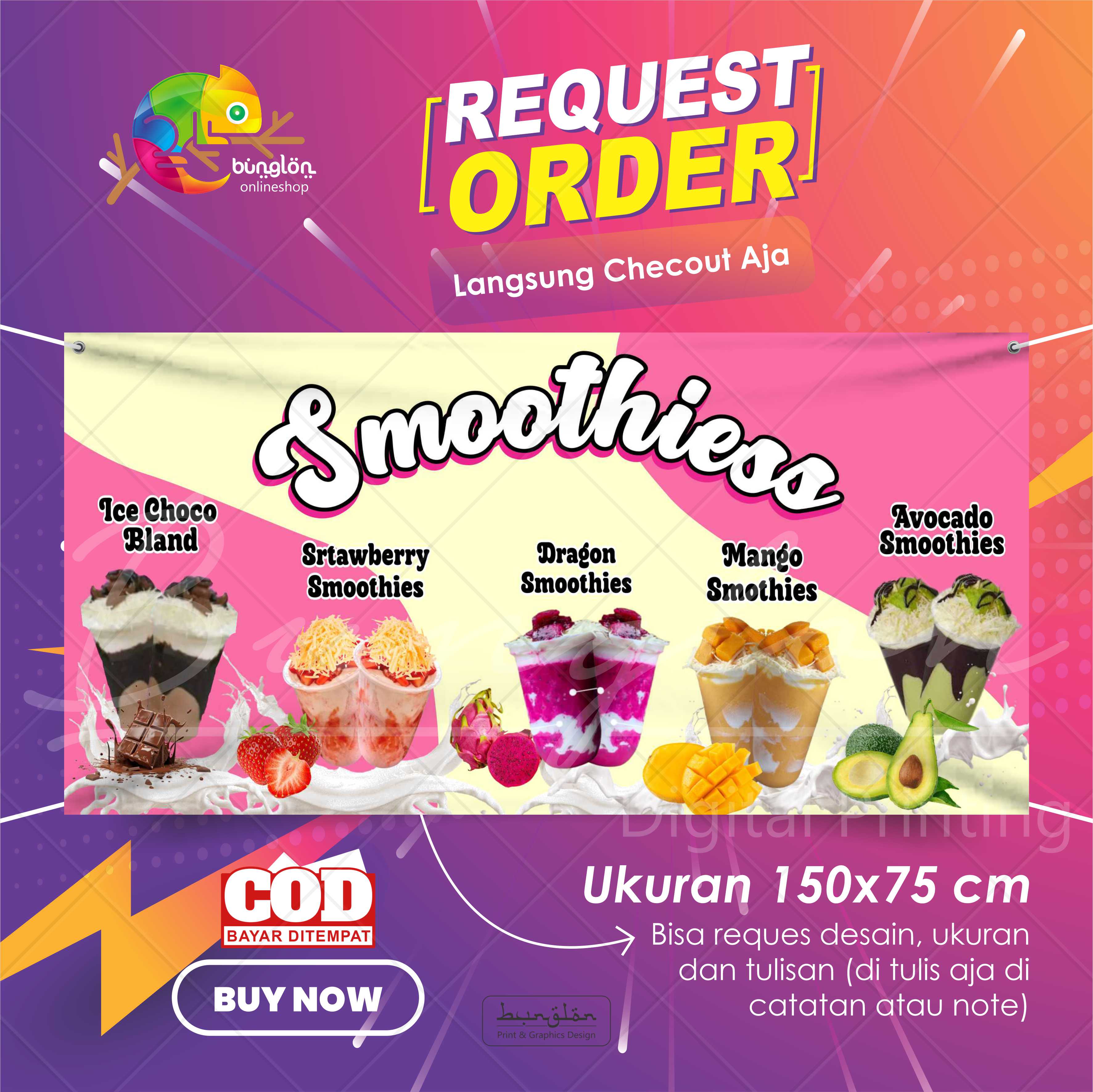 Spanduk Banner X Es Smoothies Buah Bisa Custom Lazada Indonesia