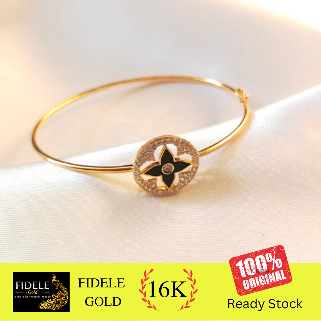 Gelang Bunga Vancleef Hitam Emas Asli Lotus Emas Lazada Indonesia