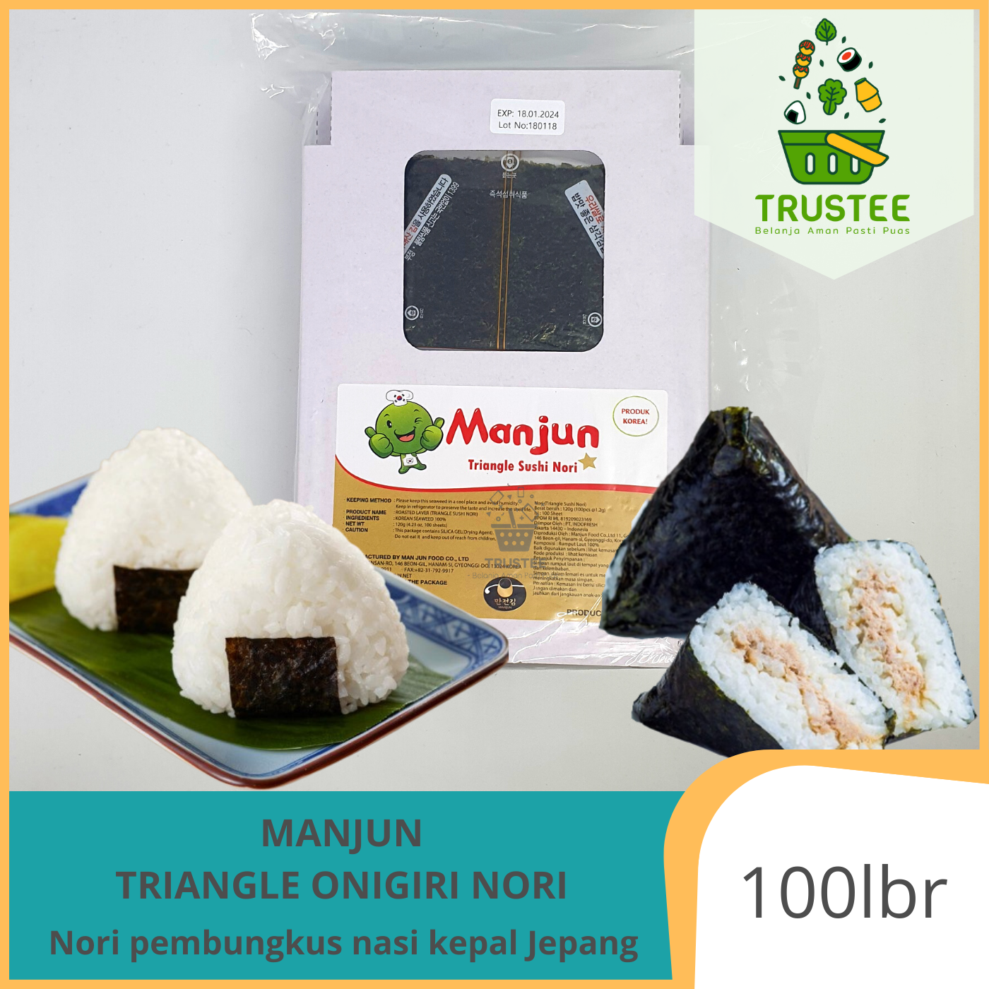 Manjun Triangle Sushi Nori Sheet Onigiri Wrapper Halal Mui Rumput