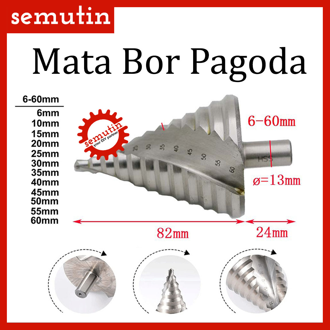 Mata Bor Pagoda Mm Step Dril Drill Spiral Kerucut Cone Besi