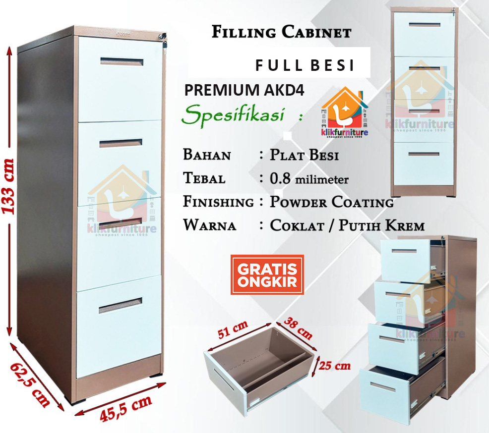 Filing Cabinet Besi 4 Susun 4 Laci FC 04 Coklat Premium Lazada Indonesia