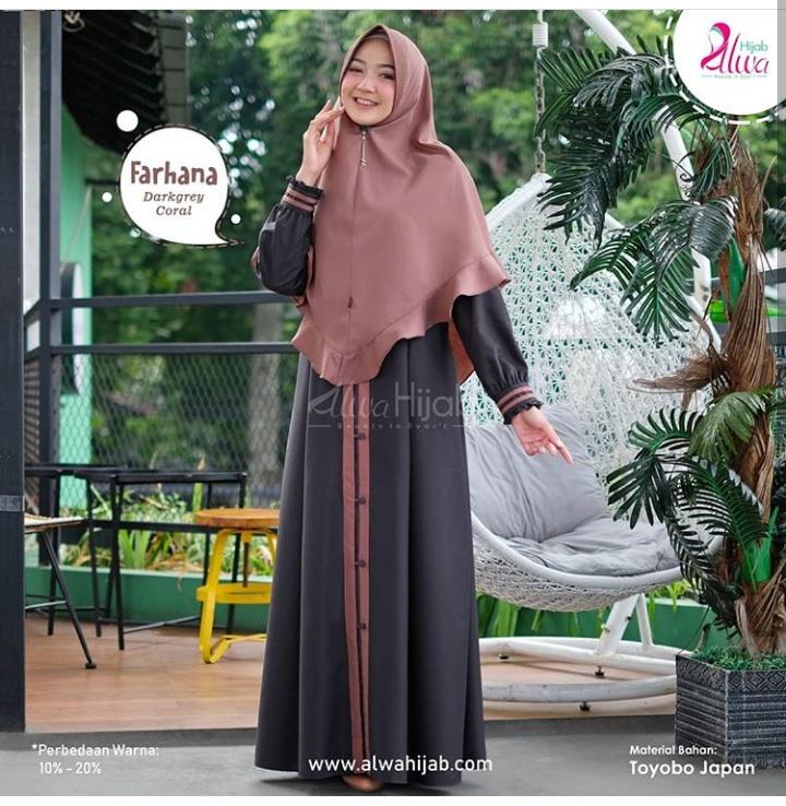 Baju Muslim Modern Gamis FARHANA SYARI Moscrepe (Free Hijab / Khimar ) Terusan Wanita Trendy Modern Baju Panjang Stelan Syar’i Polos Muslim Gaun Dress Pesta Murah Terbaru Pakaian Modis Simple Syari Couple Set Jumbo Casual Elegant 2019