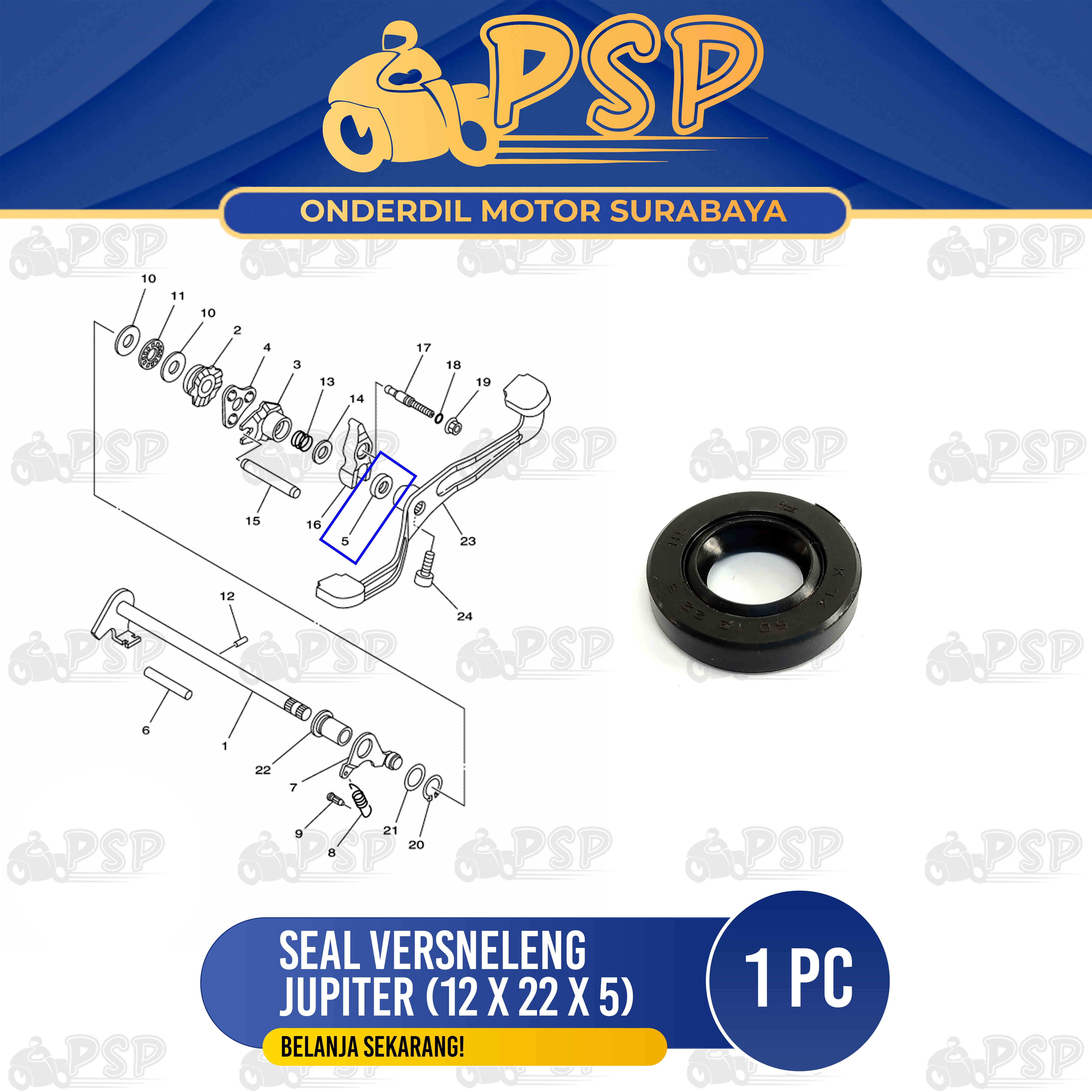 Seal Versneleng Jupiter 12x22x5 Karet Sel Sil As Pedal Operan Gigi