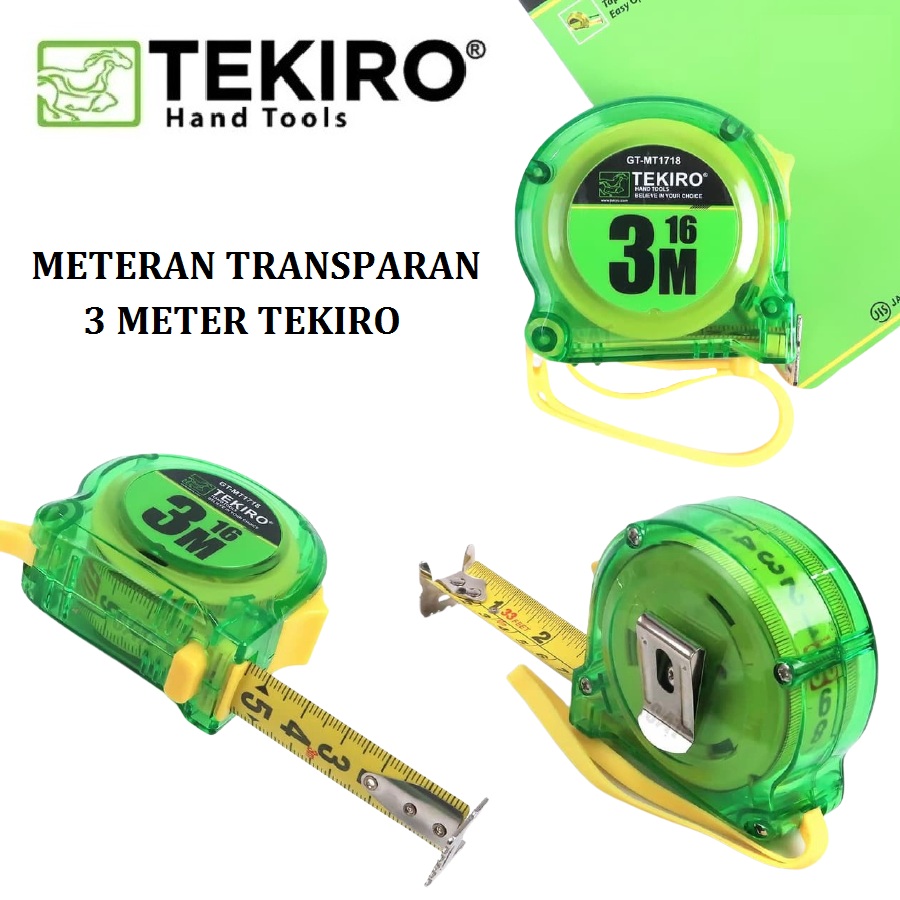 TEKIRO Meteran Roll Transparan 3M Meteran Tukang Kayu Transparan 3