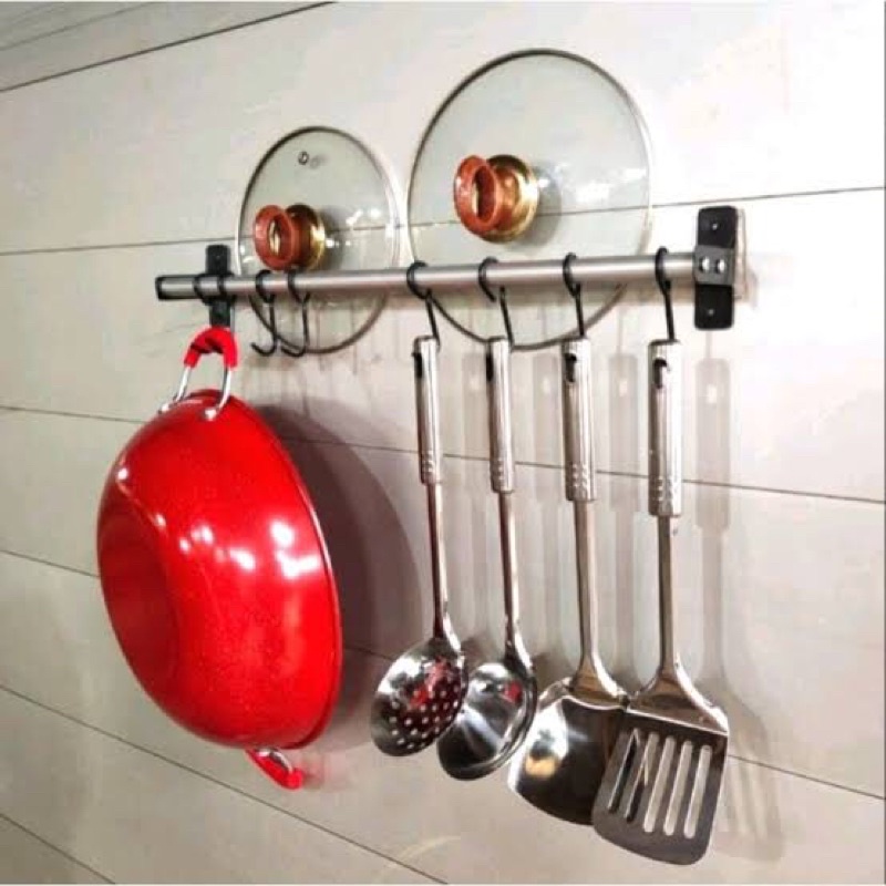 Rak Dapur Dinding Kitchen Rack Bumbu Gantung Aluminium Anti Karat 50cm