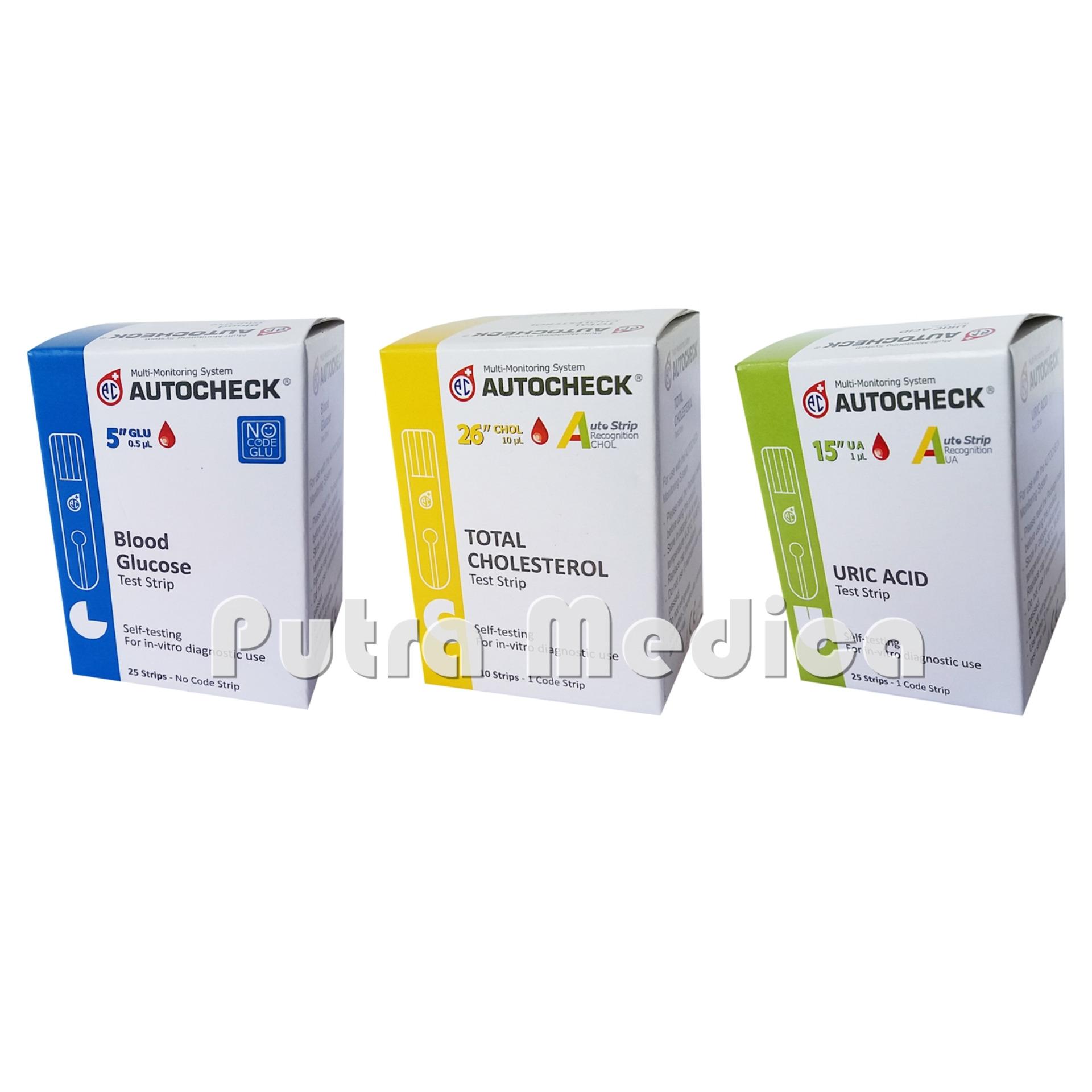 Autocheck Strip Glucose / Gula Darah, Cholesterol / Kolesterol dan Urid Acid / Asam Urat