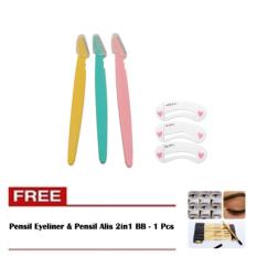 Eyebrow Razor - Alat Cukur Alis - Mini Makeup Knife Shaper Alat Cukur Untuk Wanita Scissor Kit - 1 Pcs + Cetakan Alis - 1 Pcs + Free Pensil Eyeliner & Pensil Alis 2in1 BB - 1 Pcs