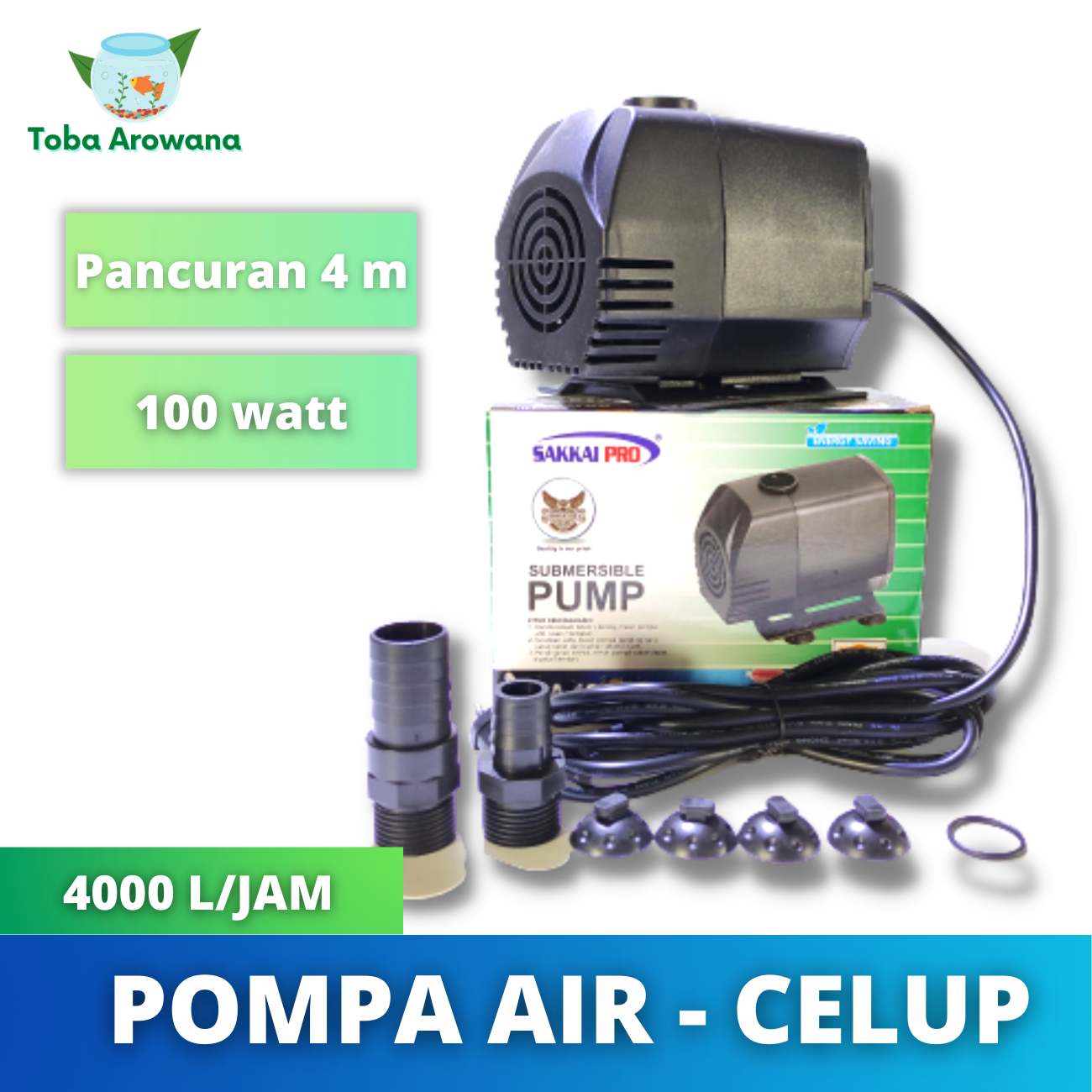 TOBA AROWANA 4000L Jam Pompa Air Celup Power Head Submersible Kolam