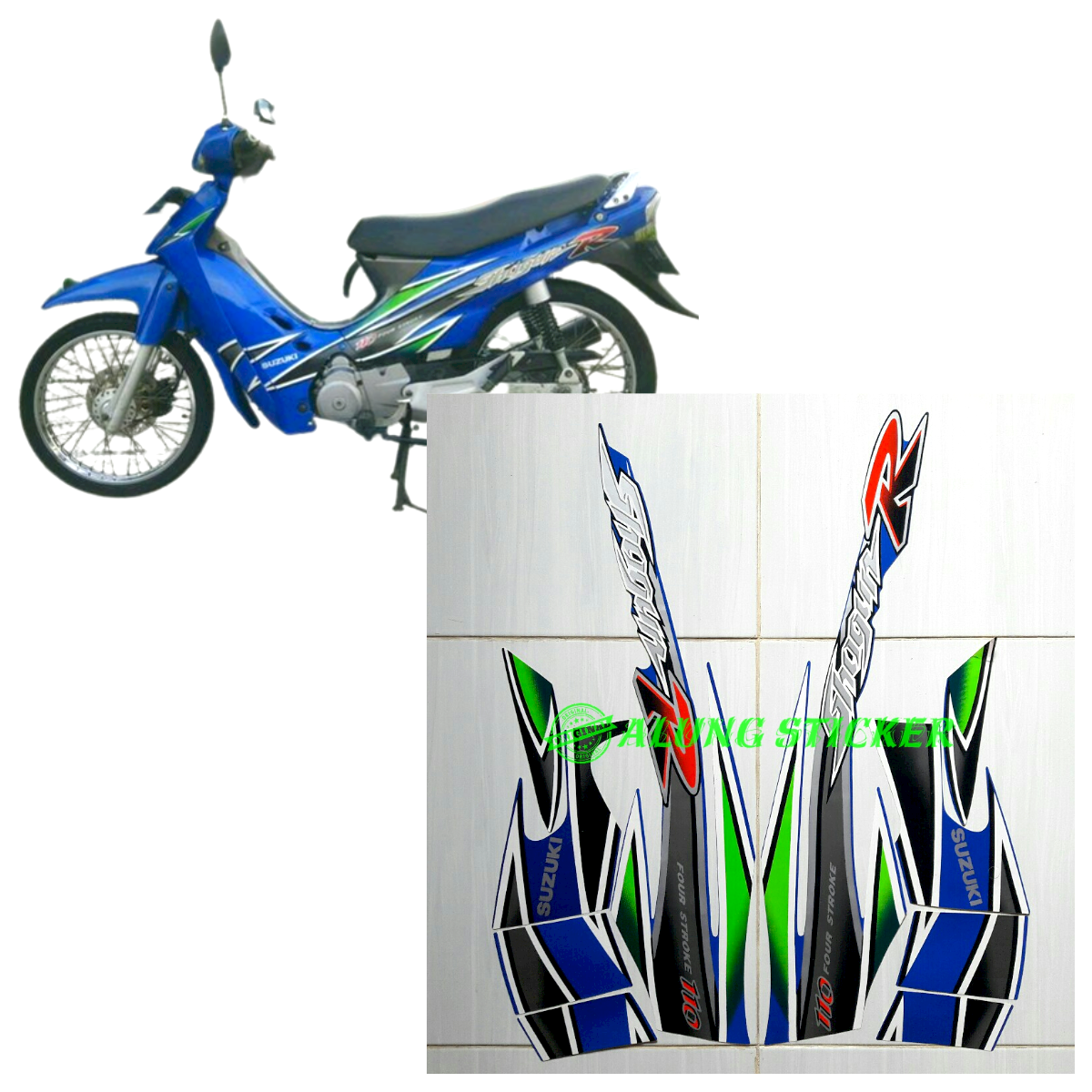 STIKER STRIPING LIS LES BODY MOTOR SUZUKI SHOGUN 110R TAHUN 2003 WARNA