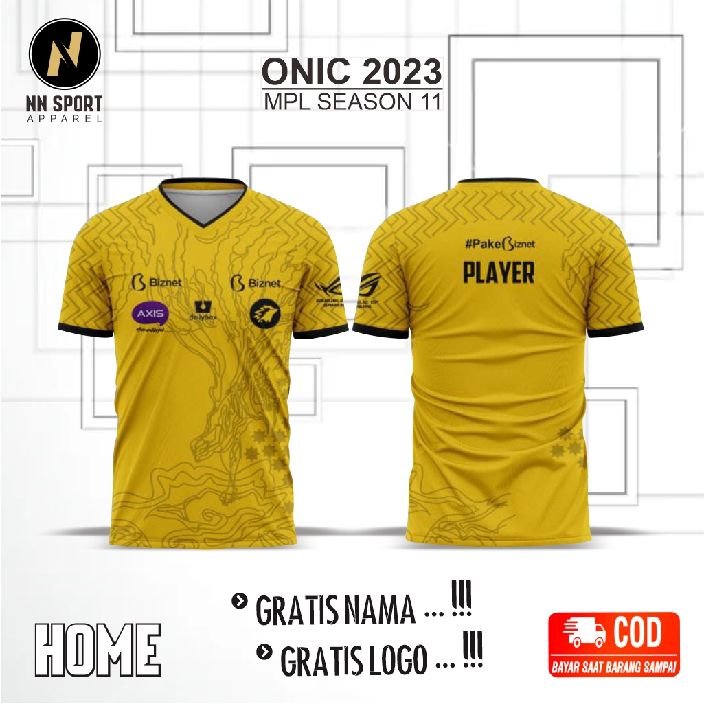 BAJU JERSEY ONIC ESPORT 2023 TERBARU MPL SEASON 11 KUNING HOME KUALITAS