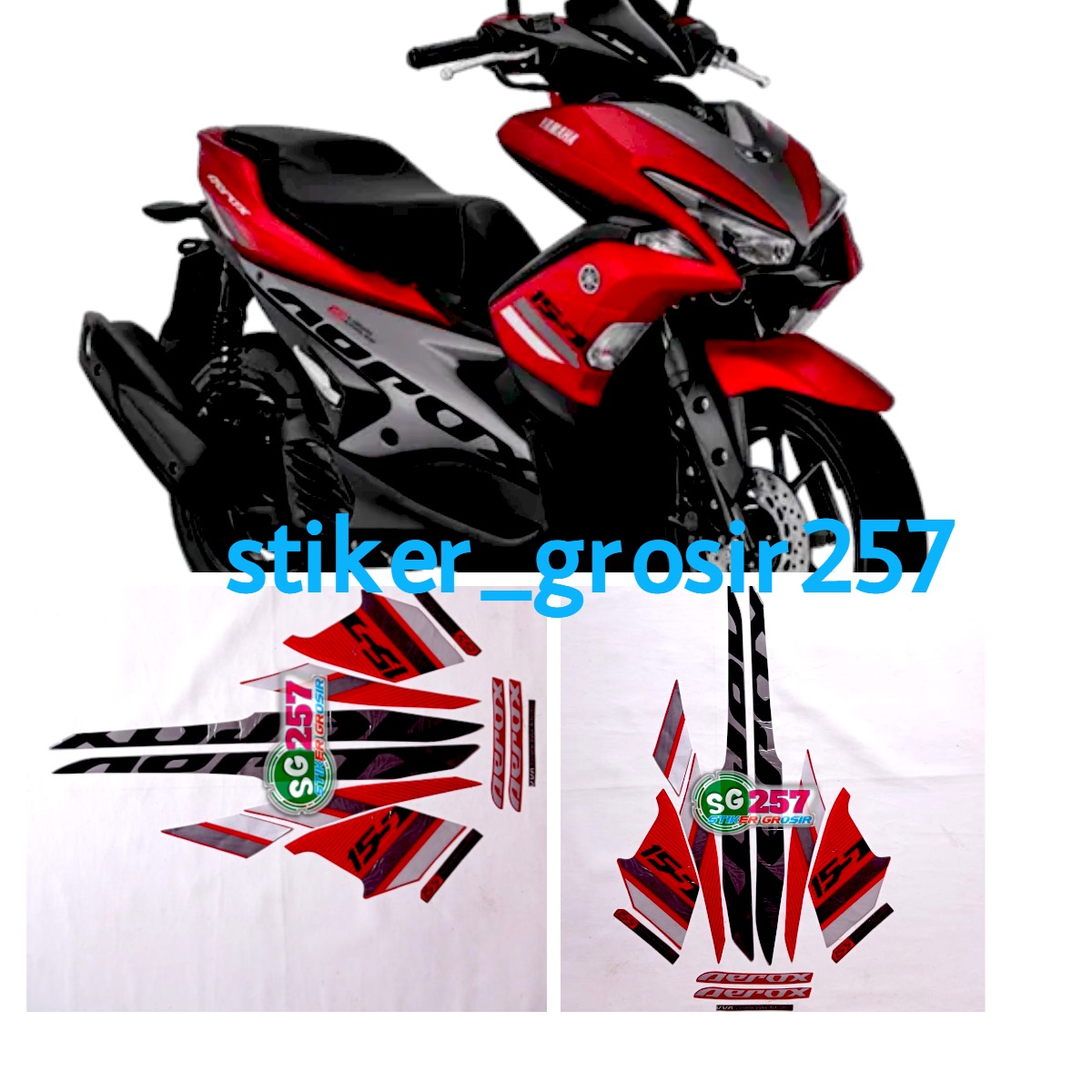 STIKER STRIPING LES LIS POLET BODY YAMAHA AEROX 155 2018 MERAH ABU