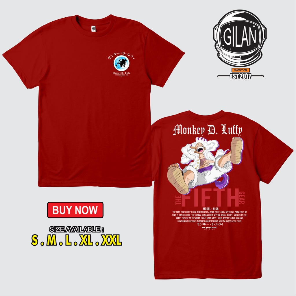 Gilan Kaos Baju Anime One Piece Monkey D Luffy Gear Fifth Nika Sun