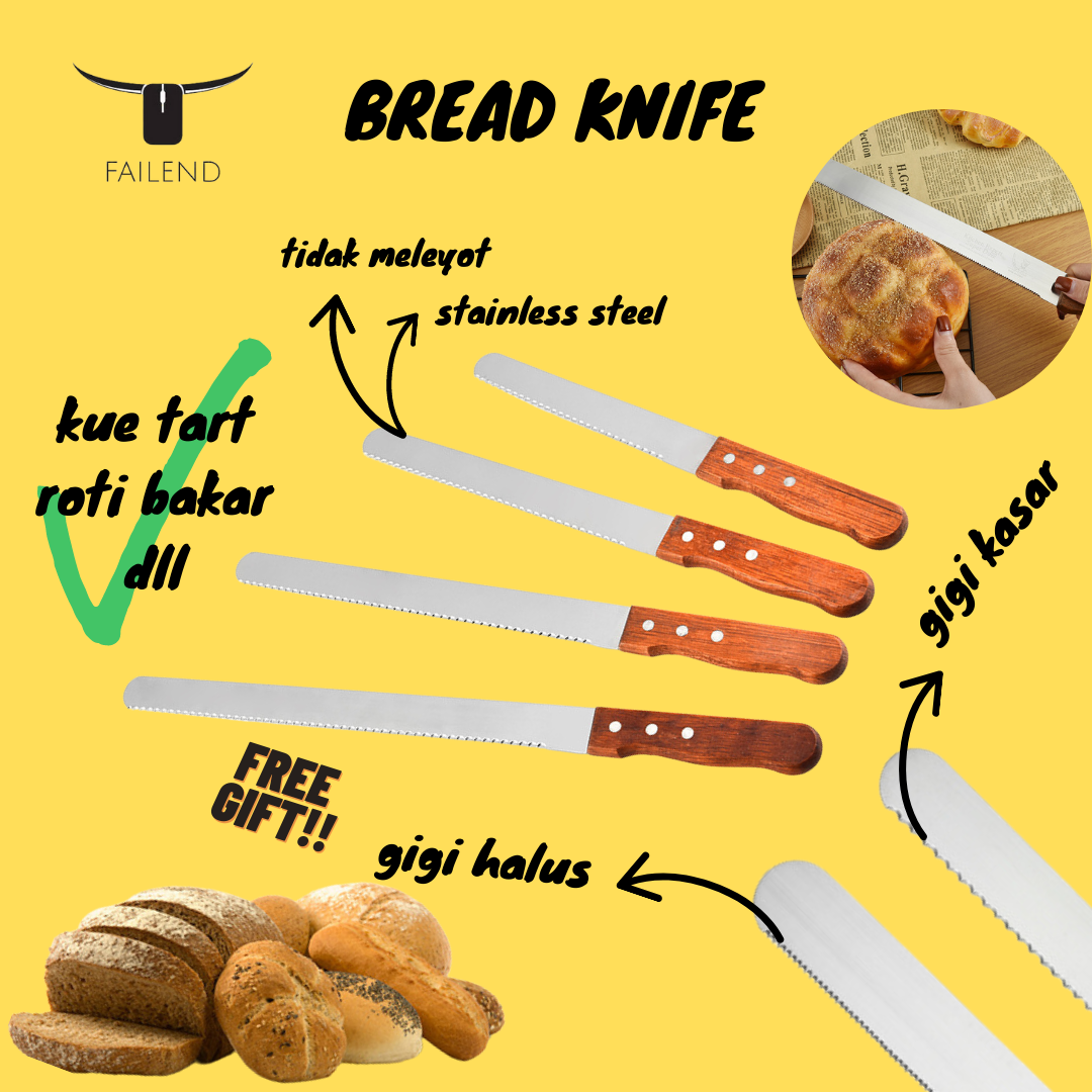 Pisau Roti Kue Stainless Gerigi Panjang Bread Knife Cake 8 10 12 INCH