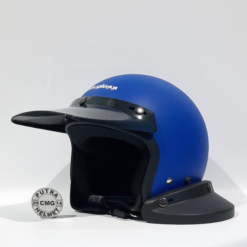 Paket Helm Original Cargloss Carglos Cfm Retro Police Blue Doff Biru