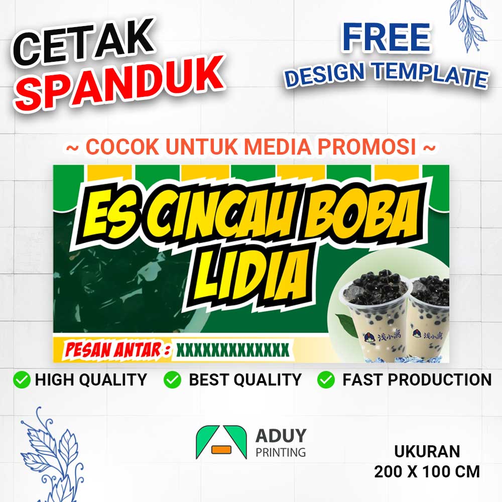 Cetak Banner Spanduk Minuman Es Cingcau Boba Bisa Custom Ukuran X