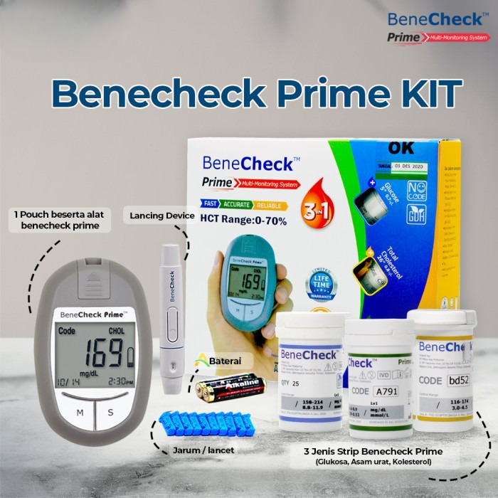 Benecheck PRIME KIT Multi Parameter 3 In1 GCU Alat Cek Gula Darah