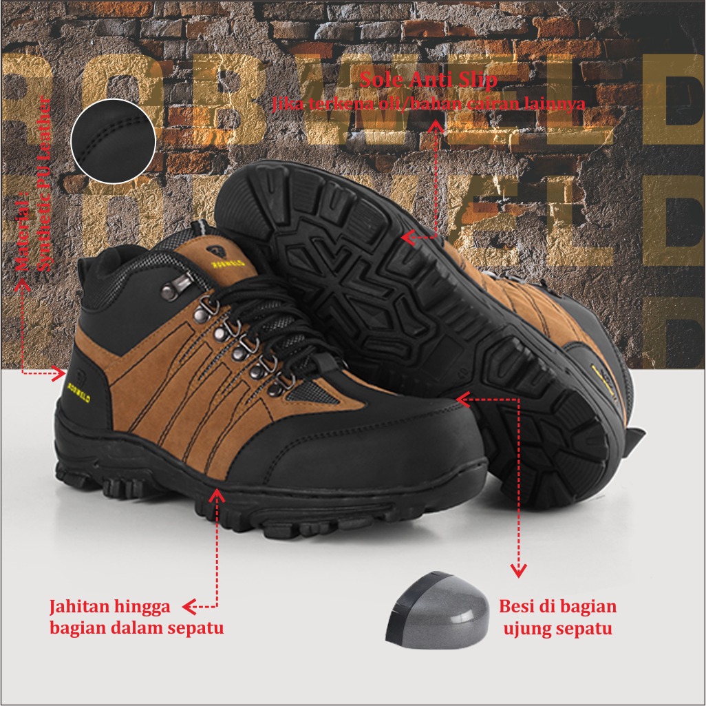 Sepatu Safety Boots Pria Hiking Ujung Besi Kerja Proyek Lapangan