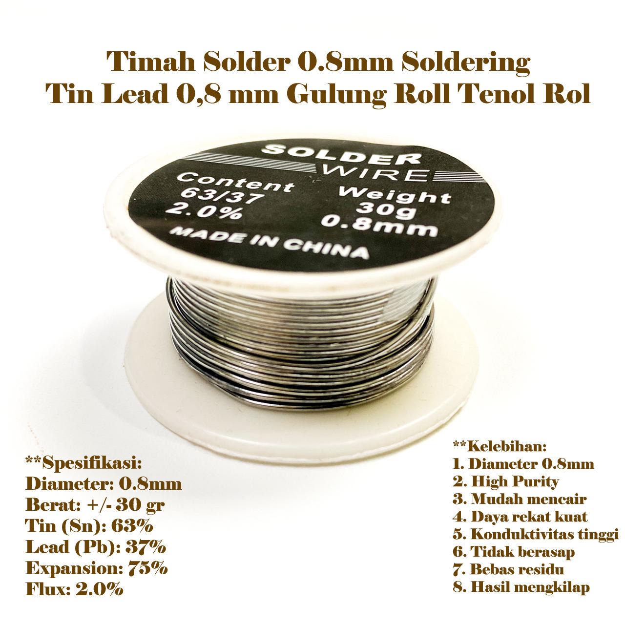 Timah Solder Wire 0 8mm Gulung Roll Tenol Rol Soldering Tin Lead 0 8mm