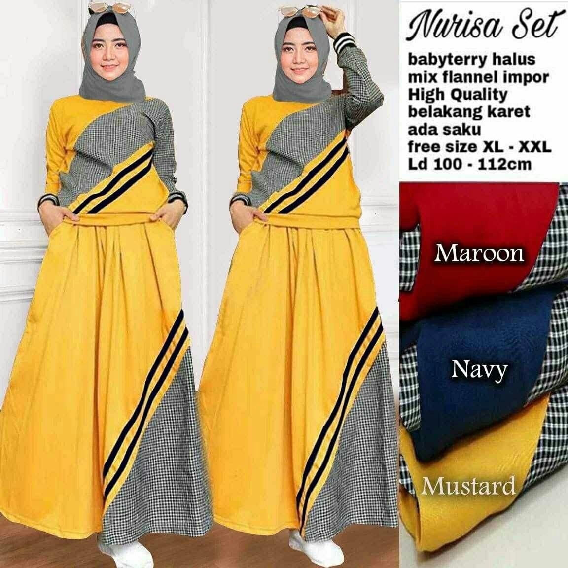 Felysia Collection Nurisa Set / Dress Maxi / Maxi Muslim / Setelan Maxi Dress / Blouse Babyterri / Baju Rok Muslim / Setelan Busana Muslim / Setelan Baju Muslim / Baju Gamis Wanita / Rok Babyterri / Hijab Fashion / Hijab Style / Baju Santai Muslim