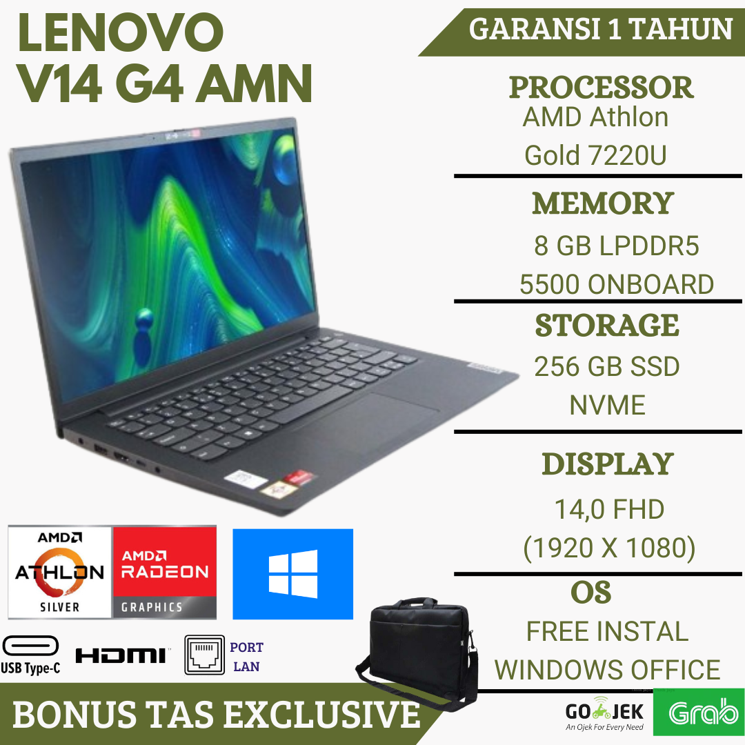 LAPTOP LENOVO V14 G4 AMN AMD Athlon Gold 7220U RAM 8GB SSD 256GB 14 FHD