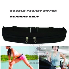 CantiQue Double Bag Sport Waterproof Sack Waist Sport Tas Pinggang Sabuk Tas Gesper Anti air Olahraga Running Waist Bag jogging Mobile Belt - Hitam