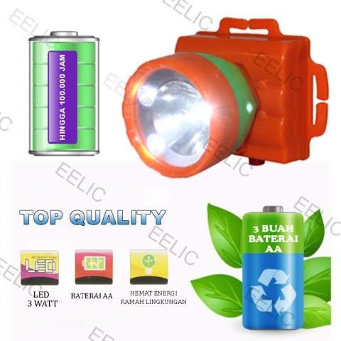 EELIC LAS-Q927 LAMPU SENTER KEPALA 3W + 2 LED HEADLAMP WARNA MENARIK