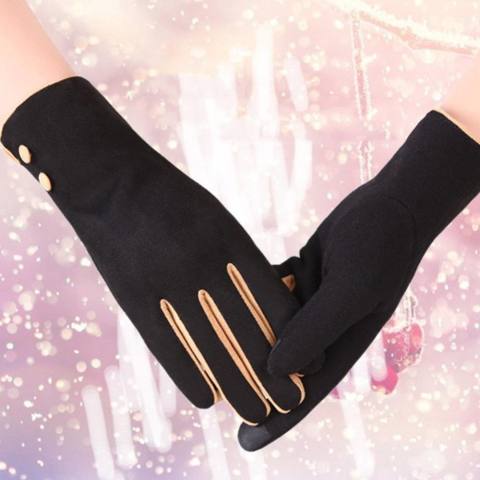 FS Wanita Sentuh Layar Suede Kulit Beludru Hangat Musim Dingin Pesta Sarung Tangan Modis Driving Berkuda Sarung Tangan Spesifikasi: 019A-skin Bubuk 1