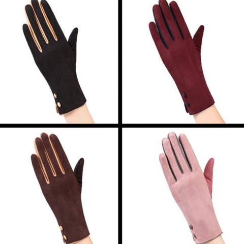 FS Wanita Sentuh Layar Suede Kulit Beludru Hangat Musim Dingin Pesta Sarung Tangan Modis Driving Berkuda Sarung Tangan Spesifikasi: 019A-skin Bubuk 3
