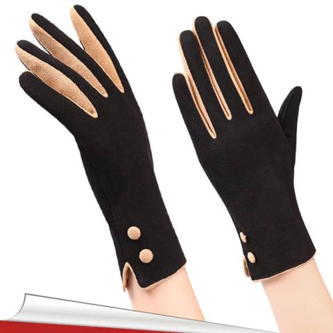 FS Wanita Sentuh Layar Suede Kulit Beludru Hangat Musim Dingin Pesta Sarung Tangan Modis Driving Berkuda Sarung Tangan Spesifikasi: 019A-skin Bubuk 5