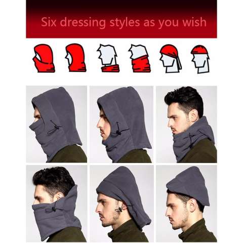 Masker Buff Balaclava Multifungsi Ninja Kupluk Polar 6 In 1 Full Face Abu Muda Masker Motor Topi Outdoor Gunung Hiking Salju 3