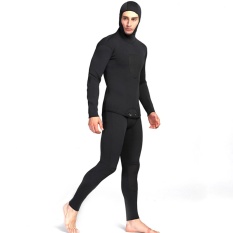 Men's 3mm Waterproof Neoprene Full Wetsuit Two Piece Set Of Long Johns And Jacket With Hood For Diving Snorkeling Swimming Spearfishing - Black Color:Black Size:XXL