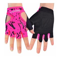 Wanita Lycra Half Finger Sarung tangan Girl Pendek Fingerless untuk INDOOR Yoga Gym Fitness Badan Latihan Bangunan OUTDOOR Berbasikal Motosikal Skate Skateboard Roller Skating Running Latihan(OVERSEAS)