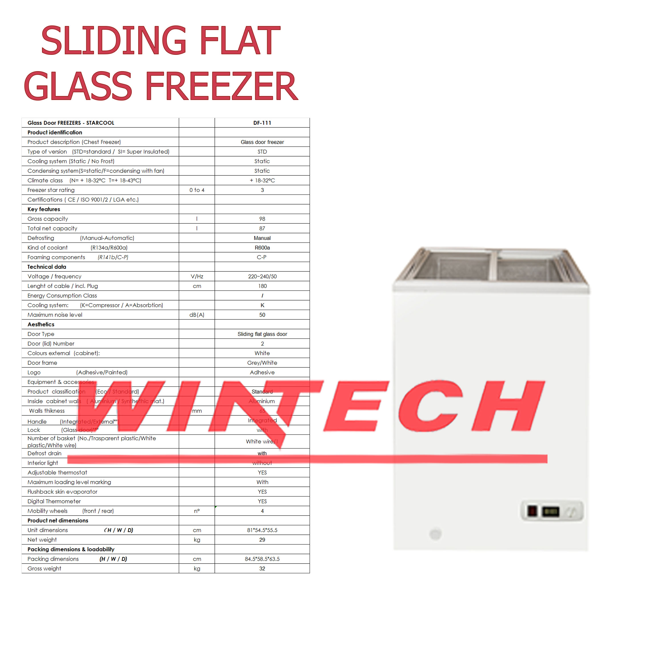 Starcool Df Sliding Flat Glass Freezer Freezer Kaca Datar Putih