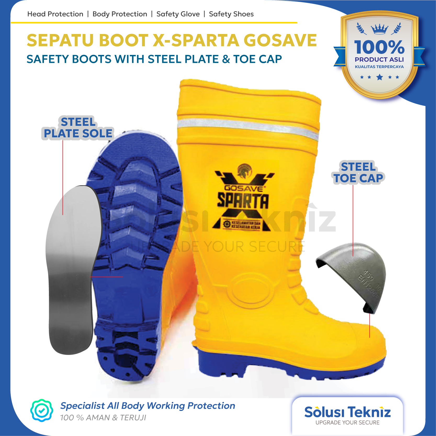 Sepatu Boot Safety Proyek Ujung Bawah Besi Steel Toe Gosave X Sparta