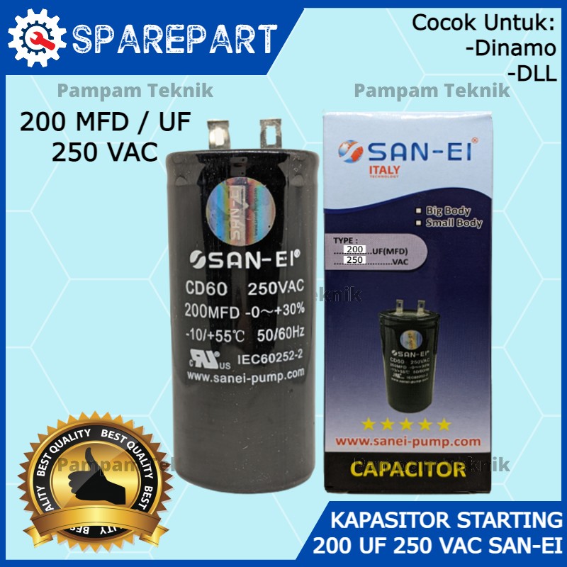 KAPASITOR STARTING 200 Uf MFD Mikro 250V San Ei SOKET Kondensor SANEI