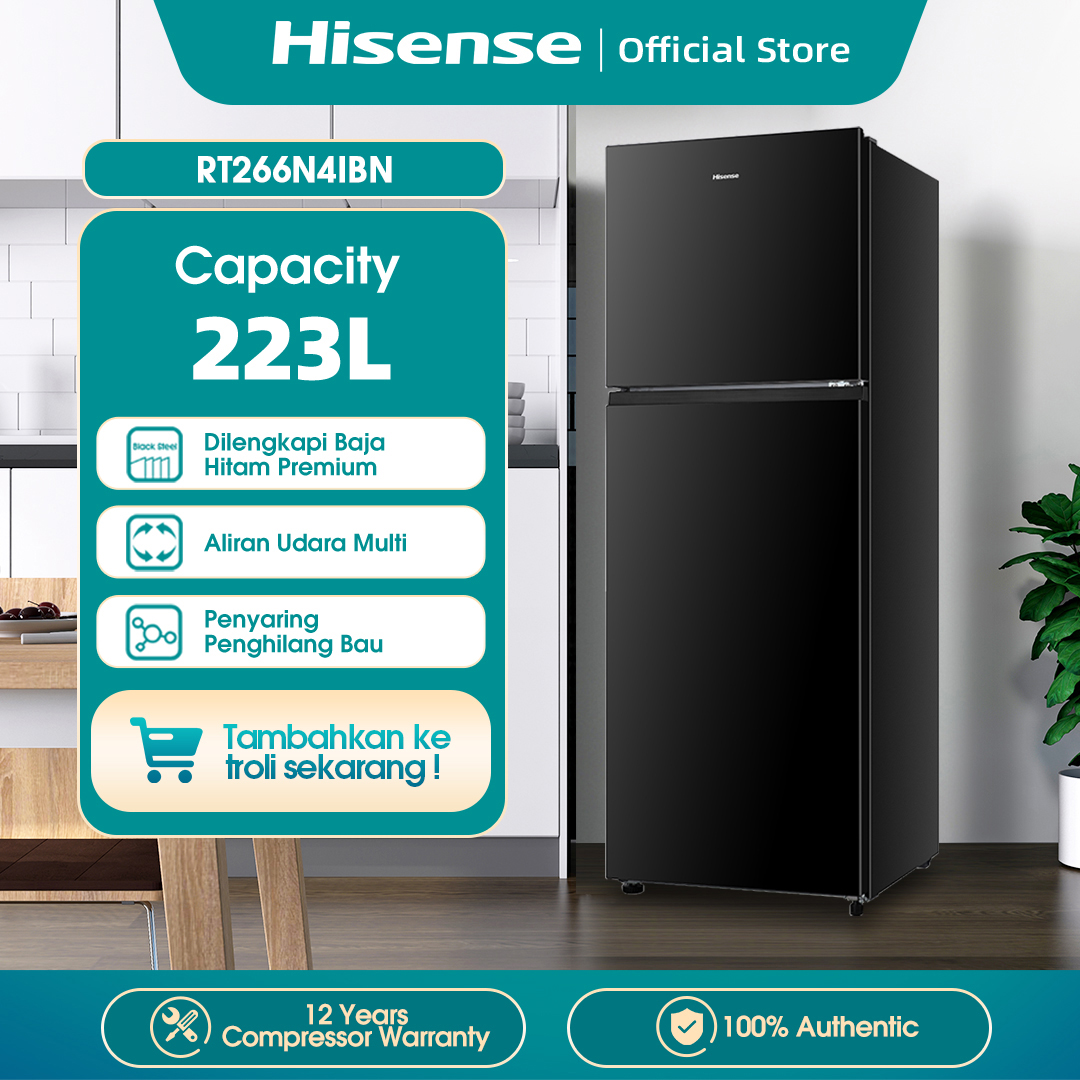 Hisense Kulkas 2 Pintu Gross Capacity 240L RT266N4IBN Black No Frost