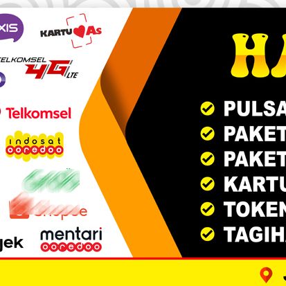 BANNER SPANDUK KONTER PULSA SERVIS HP UKURAN 4 METER BISA REQUEST