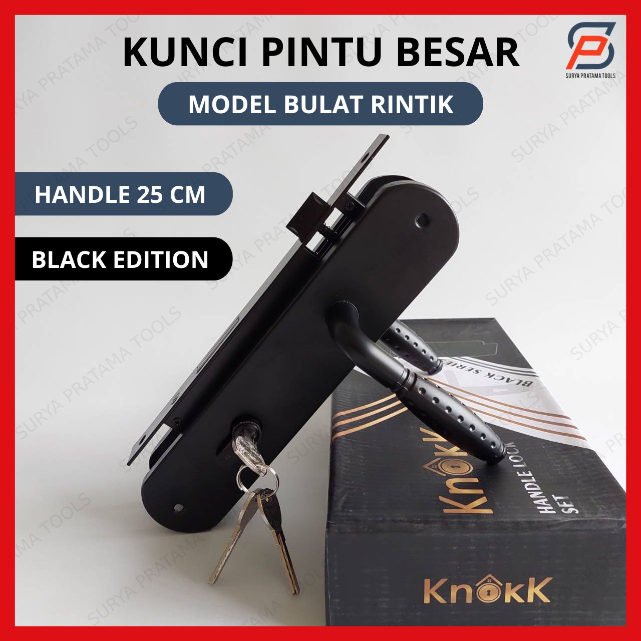 KUNCI PINTU BESAR SET 25 CM HITAM BULAT RINTIK HANDLE GAGANG PINTU