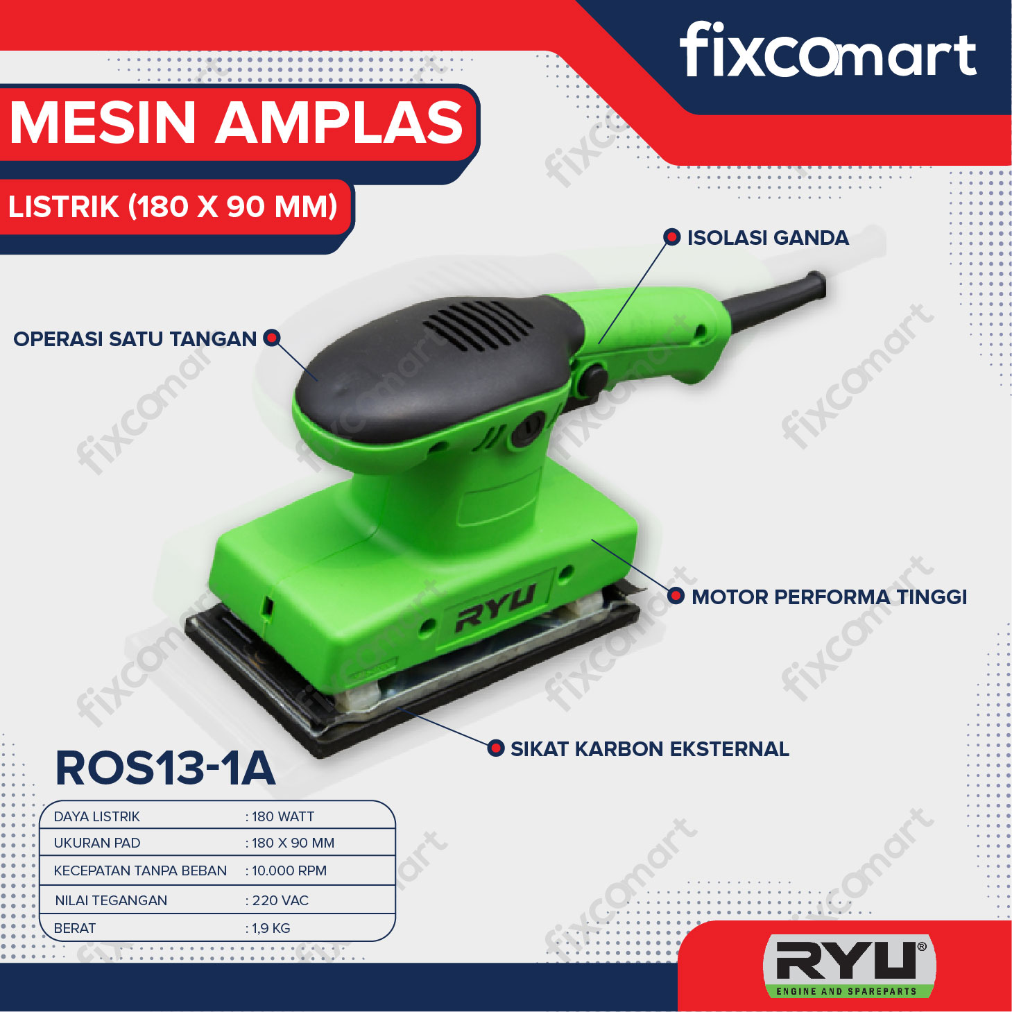 Mesin Amplas RYU ROS 13 1A Mesin Orbital Sander Mesin Sander