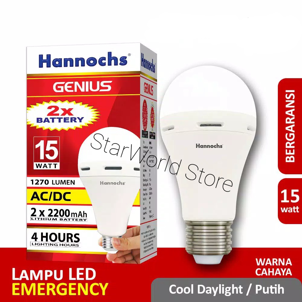 Hannochs Lampu Emergency Led Genius Ac Dc Watt Cdl Cahaya Putih