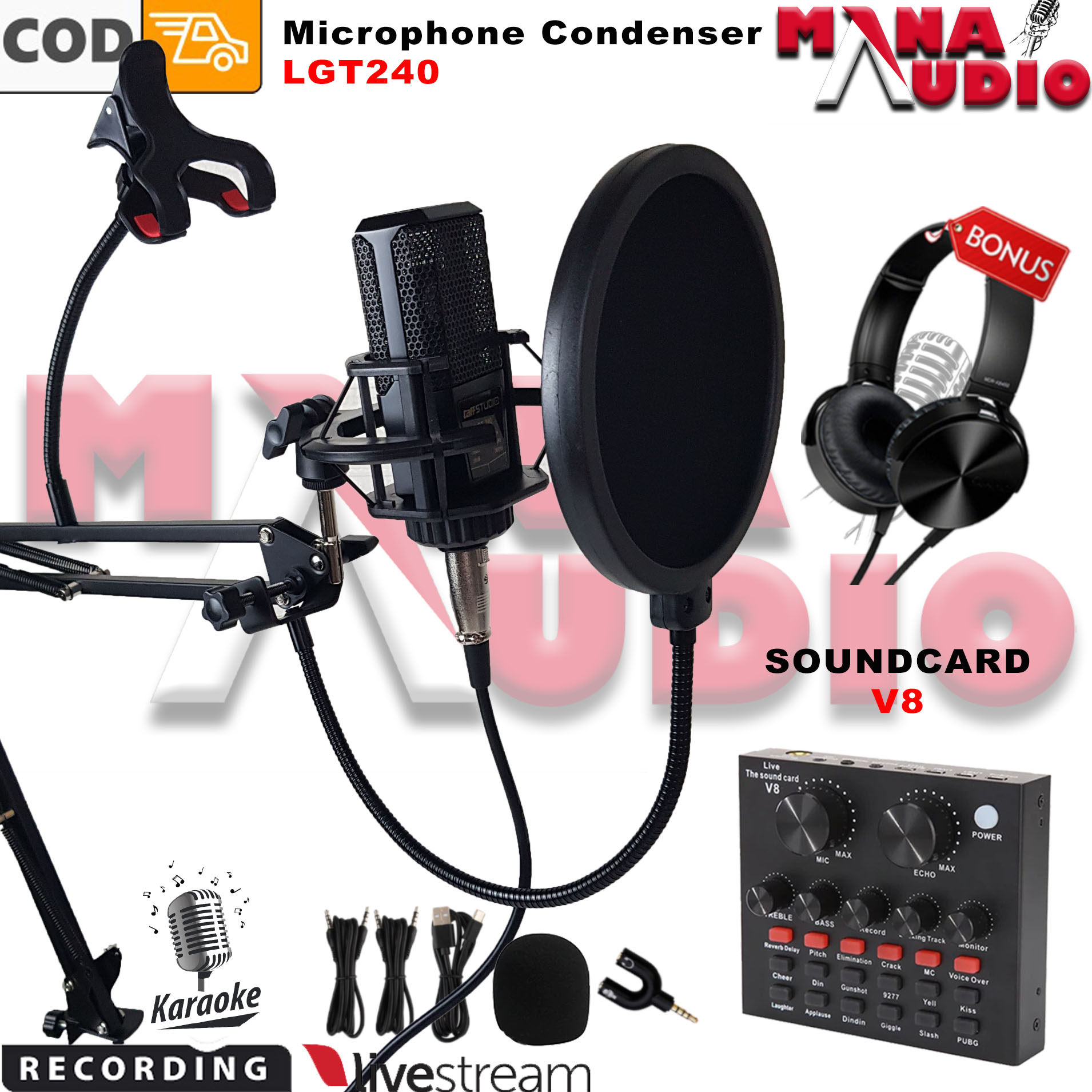 Paket Lengkap Live Streaming Dan Recording Microphone Condenser Gmark