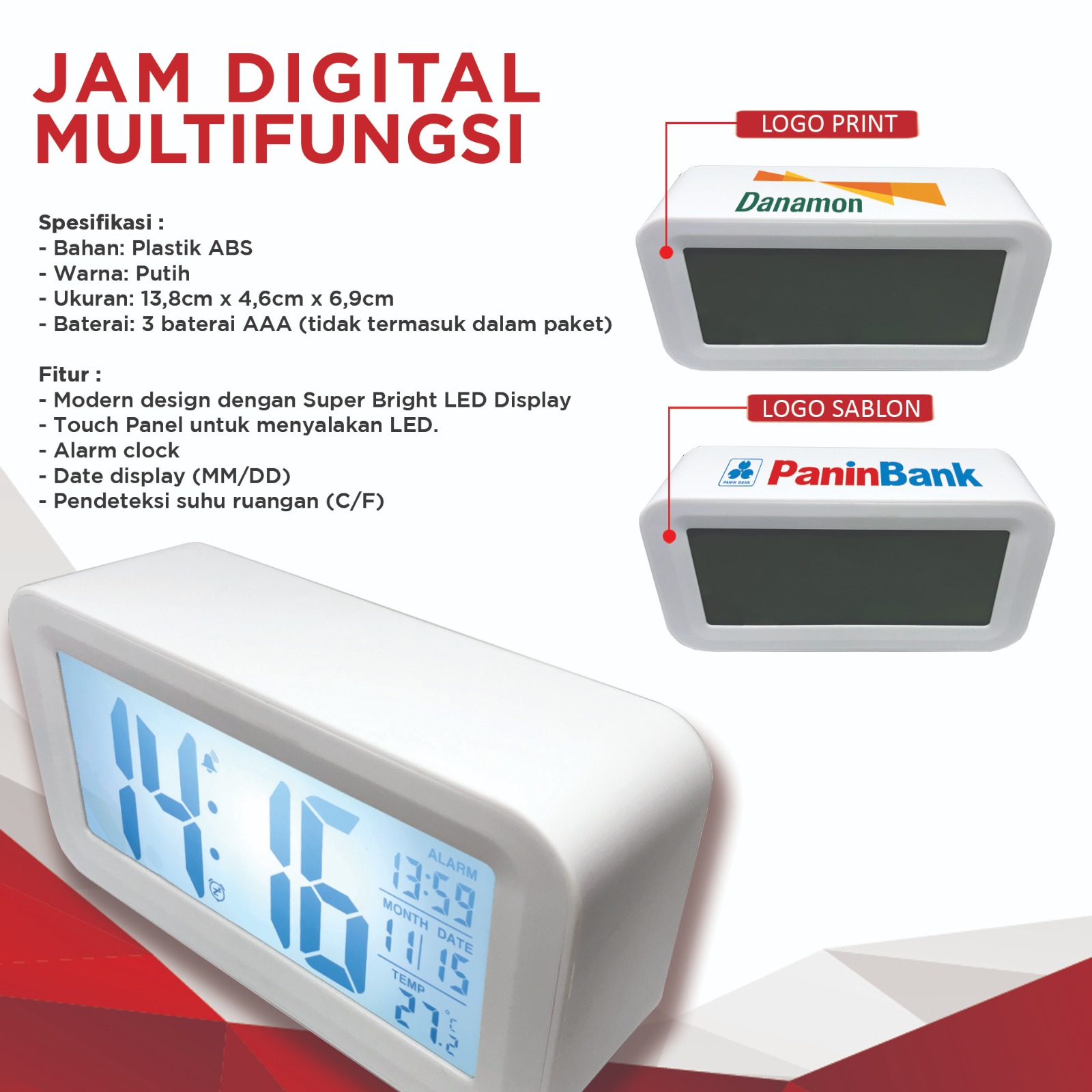 Jam Digital Multi Fungsi Jam Alarm Pengatur Suhu Kalender Lazada