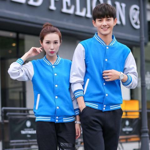 1 Pc Lengan Panjang Bisbol Mantel Pakaian Luar Jaket Coat untuk Pasangan Kekasih Jacket Tops (Sky Blue)-Intl 1