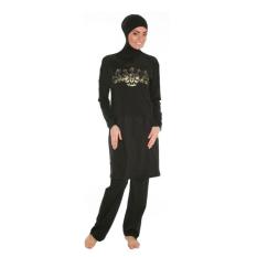 2017 Terbaru Wanita Plus Ukuran Dicetak Floral Swimwear Muslim Muslimah Islam Swimsuit Swim Gaun Cocktail Olahraga Pakaian Hitam-Intl