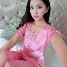 2017 Musim Semi dan Musim Panas Baru Sutra Tinggi-Akhir Wanita Bordir Sutra Seksi Pajamas Setelan Rumah Layanan (Warna -28) -Internasional
