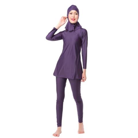 3 Pcs/set Wanita Plus Ukuran Muslim Swimwear Beach Mandi Suit Muslimah Islam Swimsuit Berenang Surf Wear Sport Pakaian Ungu- INTL 2