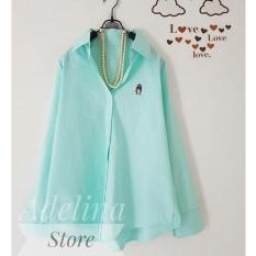Adelina Store Fashion // Atasan Blouse TUNIK Wanita Kemeja Panjang Wanita Muslim // Baju Formal Kemeja Polos HP 1063 - Biru Muda
