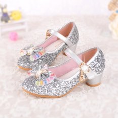 Ajusen Baju Anak Girls High Heels untuk Party Sequined Kain Biru Pink Sepatu Ankle Strap Ratu Salju Anak Perempuan Pompa Sepatu-Intl