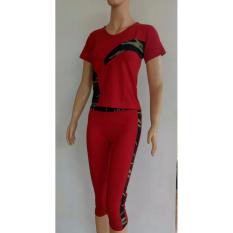 Aleizha Set Baju Senam Lengan Pendek - Merah